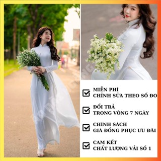  Áo dài Trắng truyền thống đi học nữ sinh cấp 3 chất lụa mềm mại co giãn Áo dài đồng phục màu Trắng mặc lễ tết biểu diễn 