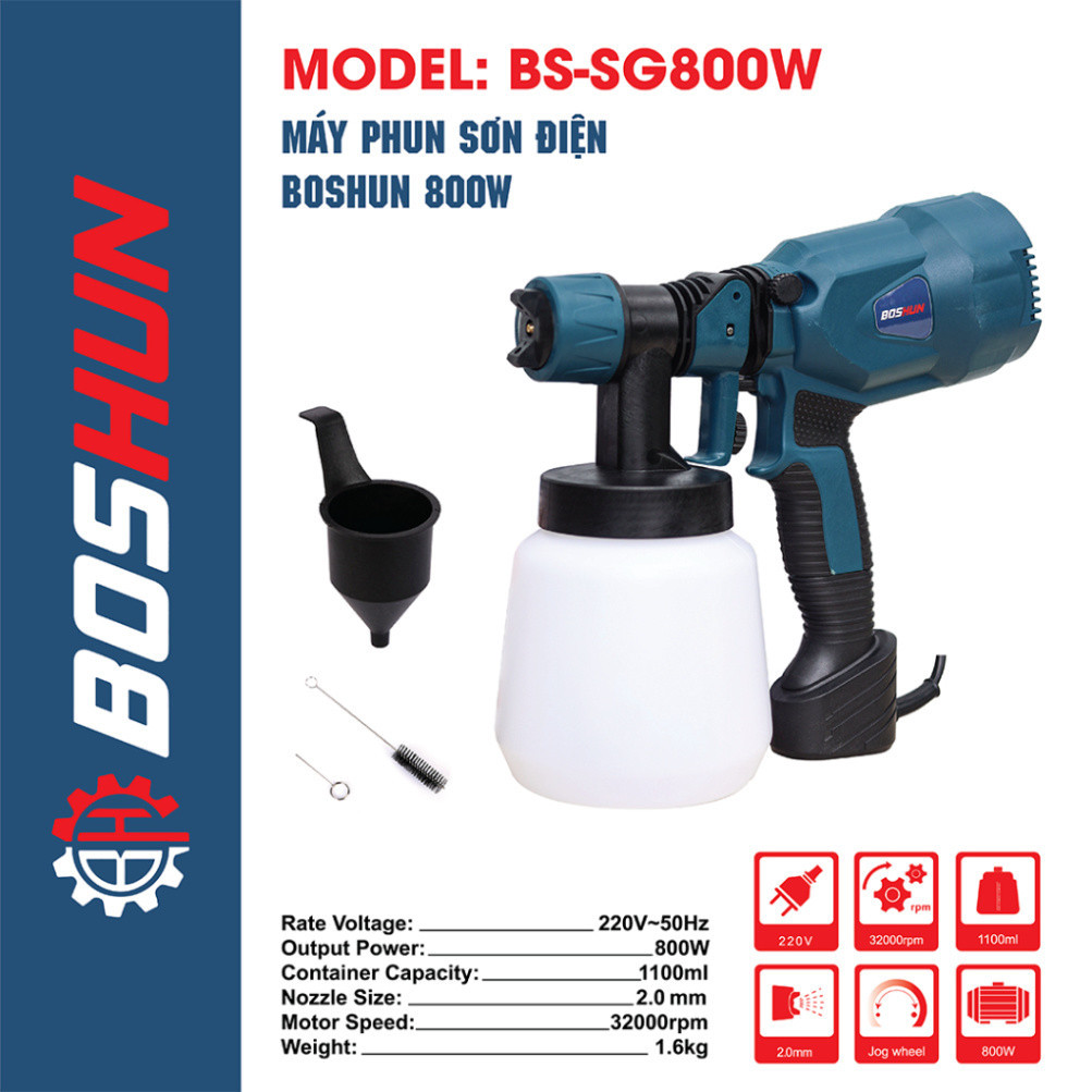 Máy phun sơn Boshun BS-SG800W công suất 800W, Súng phun sơn ngang dọc, Bảo hành 12 tháng