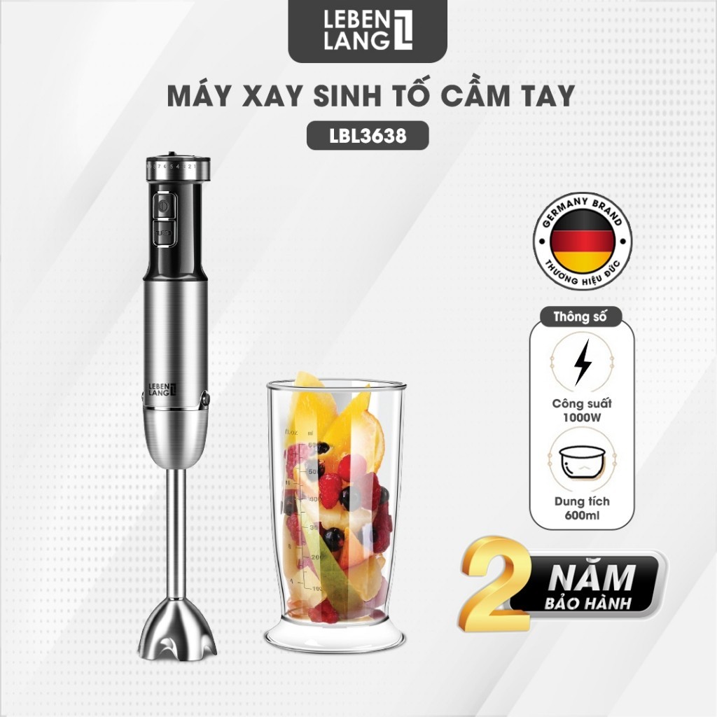 Máy xay sinh tố cầm tay đa năng Lebenlang LBL3638, dung tích 0.6L, lưỡi dao inox