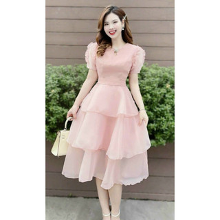 Đầm voan nữ 3 tầng tay phồng xếp bèo gkt08209