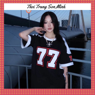 Áo Thun Bóng Rổ Số 77 Tay Ngắn Kiểu retro Mỹ Cá Tính, Áo Số 77 Form Unisex Chất Cotton Siêu Đẹp