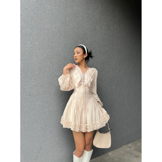 Flora dress_ đầm tơ xòe bèo tầng tiểu thư -lisas storee