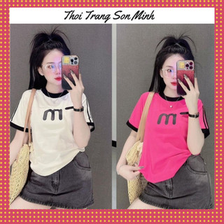 (Rẻ Vô Địch) Áo cộc tay logo chữ m, Áo thun cổ tròn tay lỡ chất cotton form rộng 3 màu