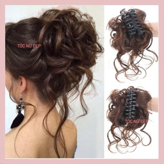  Tóc búi kẹp xoăn lơi Hàn Quốc BU09 Tóc giả búi xoăn kẹp có râu mẫu mới Búi ngoạm tóc giả 