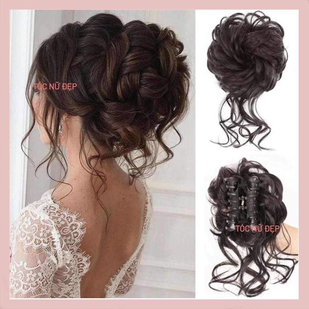 Búi ngoạm xoăn đuôi lơi S02BU09 Búi ngoạm tóc giả Búi tóc giả nữ Tóc giả búi kẹp Búi tóc nữ