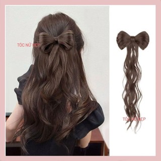 Tóc giả kẹp nơ đuôi dài cho nữ loại 1 S02BU11 Búi tóc giả kẹp nơ phong cách cổ điển cho nữ