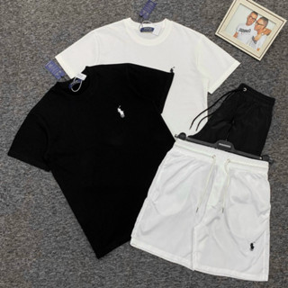 Bộ Đồ Nam Cộc Tay Mặc Hè RLX Áo Cotton Quần Gió Thêu Logo Hình Ngựa Chiến Binh Đơn Giản Dành Cho Boy Phố Đi Biển 2024