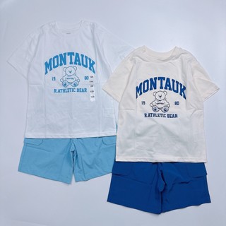 Bộ spao montauk áo thun gấu + quần short gió 2 màu bt size 120-160