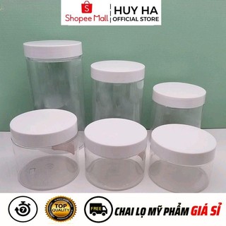 Hủ Đựng Kem Huy Ha Nhựa Pet Trong Nắp Trắng 50g 100g 200g 250g 500g Đựng Mỹ Phẩm, Đồ Khô, Ngũ Cốc