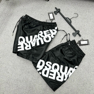 1 Quần Short Gió Nam DSQ Đen In Hoạ Tiết Chữ Dsq2 Đối Xứng Vát Chéo Đùi Dây Rút Dệt Chữ Cho Các Boy Phố Đi Chơi 2024