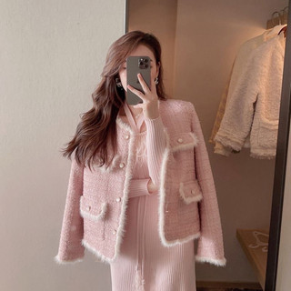 a3.Áo dạ tweed Hồng baby cao cấp pha lông thỏ.