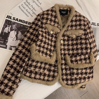 1.Áo khoác dạ tweed 2 màu nâu đen lót lông