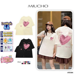 Áo thun nữ trái tim xinh xắn form rộng ATD384 Miucho cotton cổ tròn in typography