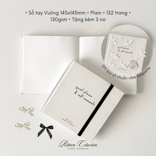  Sổ Vuông CRABIT Ribbon Quote Trắng 130gsm ruột plain trơn làm scrapbook lưu bút coquette  tặng 3 nơ vải  