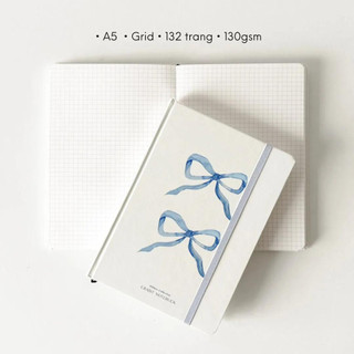  Sổ tay A5 CRABIT Ribbon Nơ Xanh 130gsm ruột grid ô vuông làm coquette journal lưu bút quà tặng 