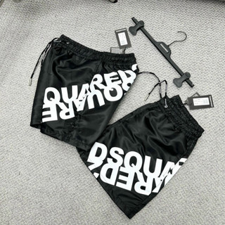 1 Quần Short Gió Nam DSQ Đen In Hoạ Tiết Chữ Dsq2 Đối Xứng Vát Chéo Đùi Dây Rút Dệt Chữ Cho Các Boy Phố Đi Chơi Đi Bar 2 