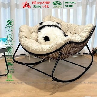 Ghế lười bập bênh vuông thư giãn đọc sách Papasan mây nhựa khung thep cao cap/Relaxhome bảo hành 24 tháng