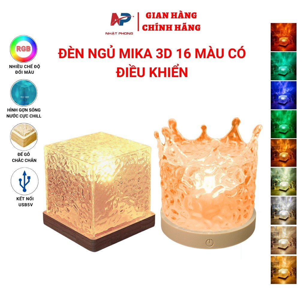 Đèn ngủ để bàn NHẬT PHONG SOLAR NP-MK02 ,đèn led 3D chiếu hình sóng nước cực chill, có điều khiển 16 màu RGB decor phòng
