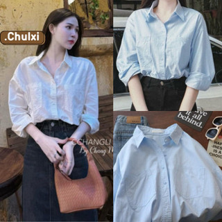 Áo sơ mi nữ tay dài basic chất thô mềm 2 túi ngực