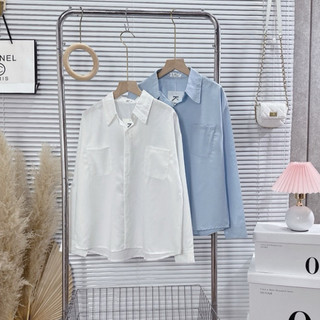 Áo sơ mi nữ tay dài basic chất thô mềm 2 túi ngực