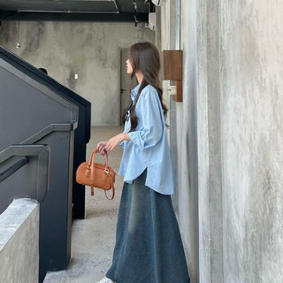 Áo sơ mi nữ tay dài basic chất thô mềm 2 túi ngực