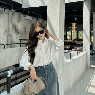 Áo sơ mi nữ tay dài basic chất thô mềm 2 túi ngực