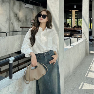 Áo sơ mi nữ tay dài basic chất thô mềm 2 túi ngực