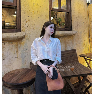 Áo sơ mi nữ tay dài basic chất thô mềm 2 túi ngực