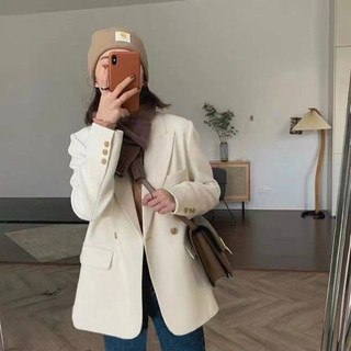 Áo blazer quảng châu 2 lớp có đệm vai, phom dài ngang mông 2 màu be- đen