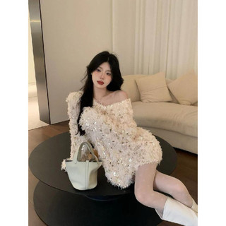 Áo kim sa nude dài tay, quảng châu 2 lớp phối lông