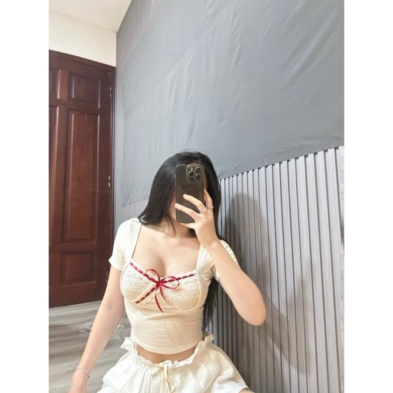 Áo thun tay ngắn phối ren thắt nơ NANEE.CLOTHING Sgenz.studio | BigBuy360 - bigbuy360.vn