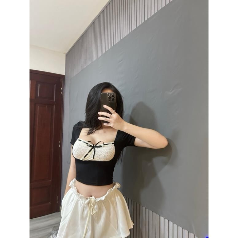Áo thun tay ngắn phối ren thắt nơ NANEE.CLOTHING Sgenz.studio | BigBuy360 - bigbuy360.vn