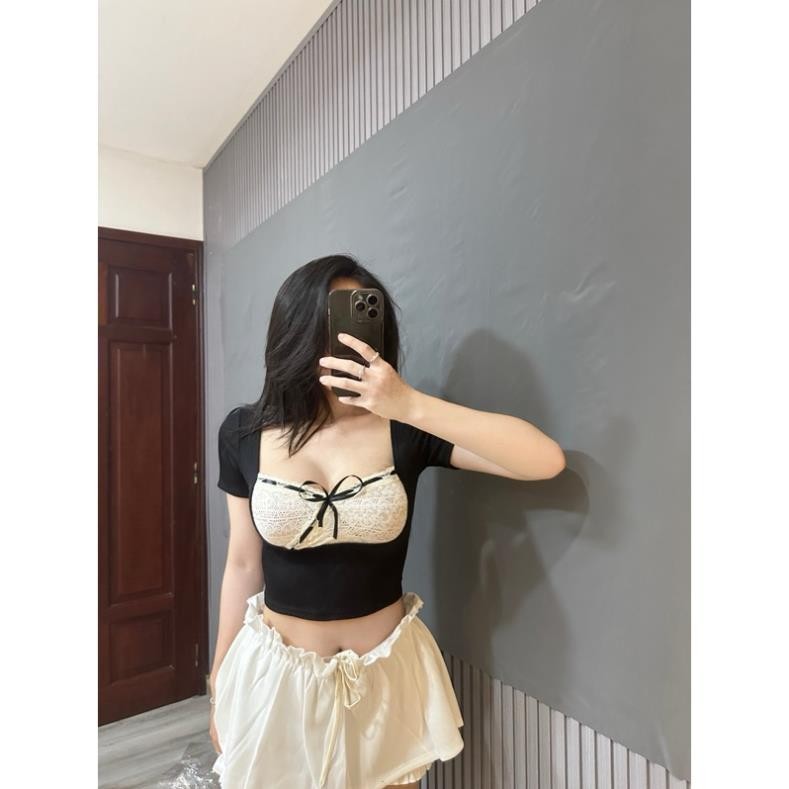 Áo thun tay ngắn phối ren thắt nơ NANEE.CLOTHING Sgenz.studio | BigBuy360 - bigbuy360.vn