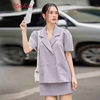 RECHIC Áo blazer nữ tay ngắn Bae Vest cơ bản công sở trẻ trung năng động