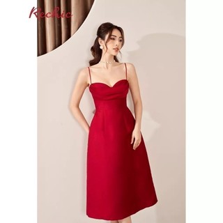 RECHIC Đầm Mera Màu Đỏ hai dây cúp ngực cổ đổ dáng dài tôn da sang trọng gợi cảm