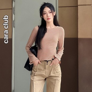 CARA Áo kiểu nữ Ace cổ tròn tay dài ống loe chất thun co dãn thoải mái năng động