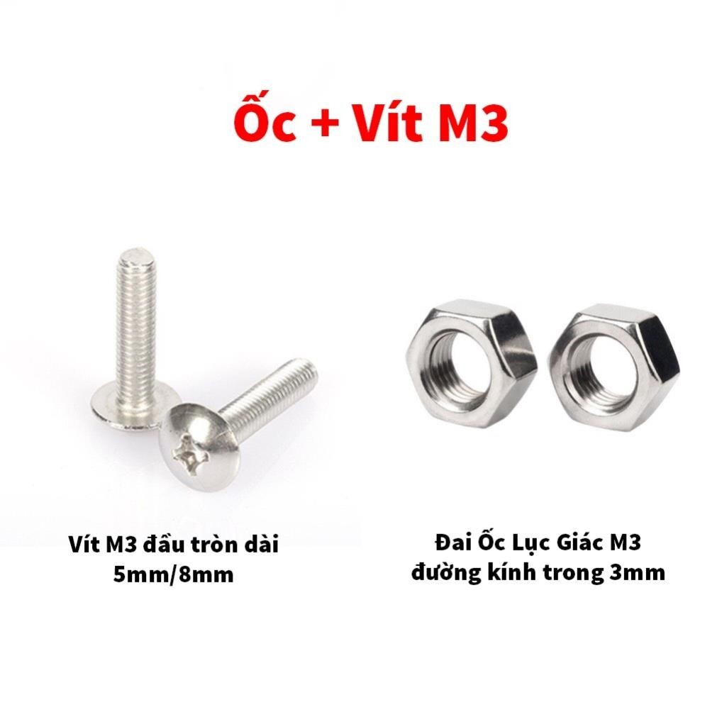 Ốc Vít M3 Chữ Thập - Vít M3 đầu tròn dài 5mm/8mm, Đai Ốc Lục Giác M3 - đường kính trong 3mm