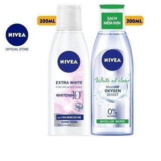 Bộ đôi NIVEA Nước hoa hồng Extra White (200ml) - 86720 và Nước tẩy trang White Oil Clear Micellar Water (200ml) - 86609