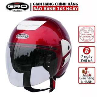 Mũ Bảo Hiểm 3/4 đầu GRO Helmet V2 có kính dài, kiểu dáng trẻ trung cho nam và nữ, khóa kim loại chắc chắn - Đỏ Đô