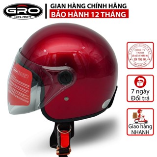 Mũ Bảo Hiểm 3/4 đầu GRO Helmet T818 có kính dài che cả mặt, kiểu dáng thời trang cho nữ, khóa kim loại - Đỏ Đô Bóng