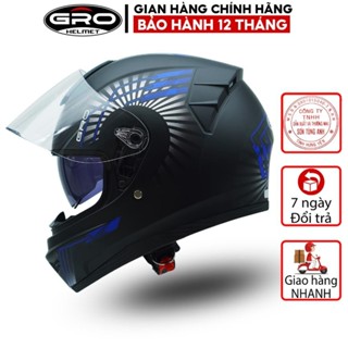  Mũ Bảo Hiểm Fullface GRO Helmet có kính chính hãng thiết kế 2 kính kiểu dáng mạnh mẽ cho nam - Tem Xanh Dương 