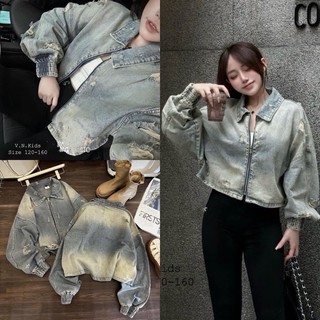Áo khoác bò rách tay bo chun khoá kéo loang màu dáng crt phom rộng cá tính