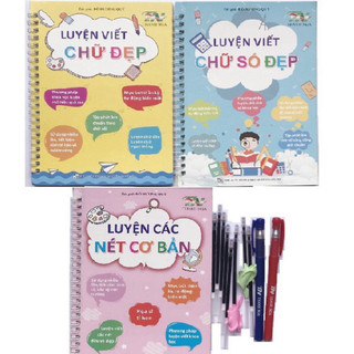 Sách - bộ 3 vở tập viết dập rãnh, mực tự xóa - phiên bản chuẩn tiếng việt và ngòi - dành cho bé mới tập viết