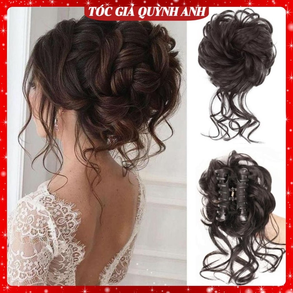 TocGiaQUYNHANH Búi ngoạm xoăn đuôi lơi QABU09 Búi ngoạm tóc giả Búi tóc giả nữ Tóc giả búi kẹp Búi t