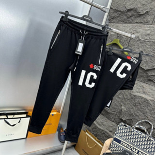 Quần Jogger Dài Nam Dsq2 Nỉ Umi Đen Thêu Chữ ICON Da Trắng Lá Phong Đỏ Đùi Túi Khoá Zip Bạc Cho Anh Em Đi Đám Cưới 2024