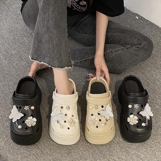 LinhTDEP - Dép cross nữ độn đế cao 7cm, dép sục crocs nữ bít mũi hồ điệp tăng chiều cao, dép đi mưa