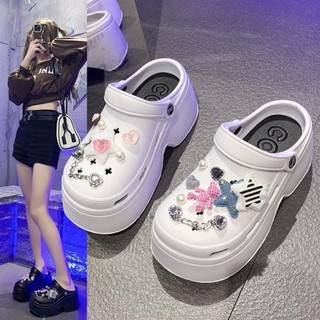 LinhTDEP - Dép cross nữ độn đế cao 7cm, dép sục crocs nữ bít mũi tăng chiều cao, đi mưa, chống nước