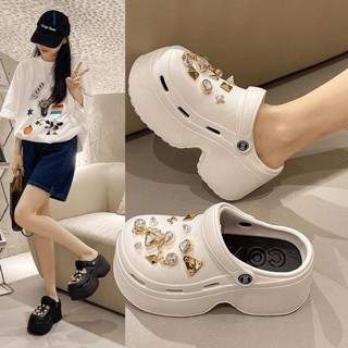 LinhTDEP -Dép cross nữ độn đế cao 7cm, dép sục crocs nữ bít mũi tăng chiều cao,dép đi mưa,chống nước