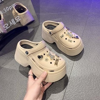 LinhTDEP - Dép crocs nữ đế cao 7cm, dép sục nữ cross bít mũi tăng chiều cao, dép đi mưa,chống nước