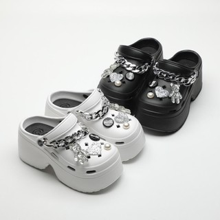 LinhTDEP - Dép cross nữ độn đế 7cm, dép sục crocs dây xích bít mũi tăng chiều cao, đi mưa, giá rẻ
